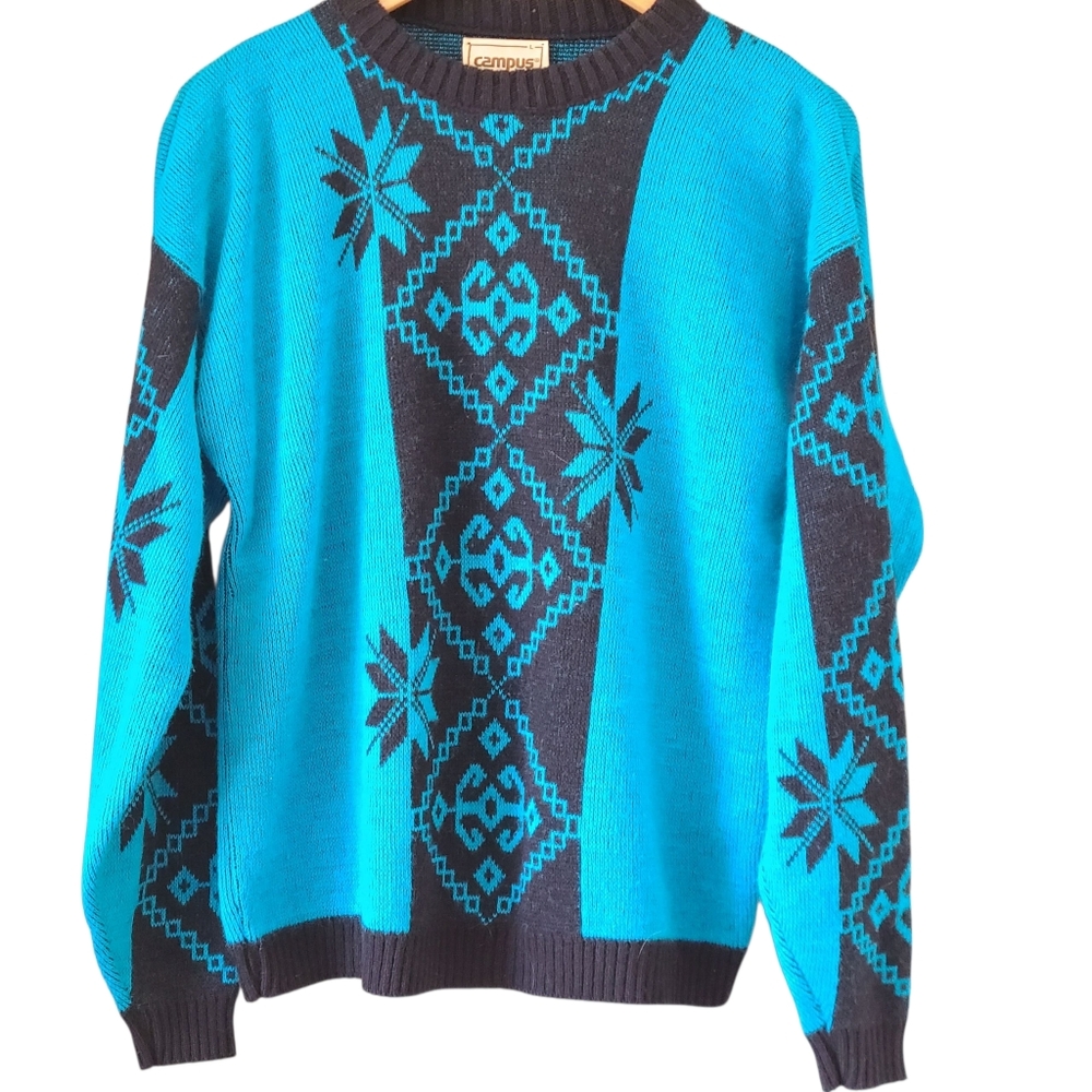 Snowflake Sweater Crew Neck Campus Vintage Cabin Cozy Winter Lodge
